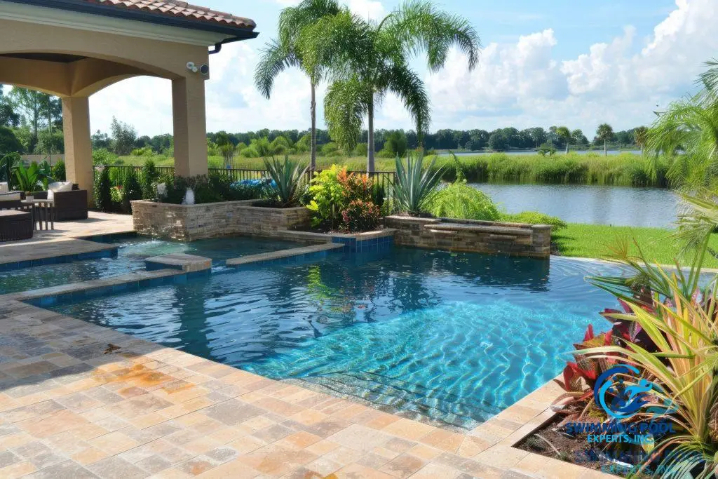 pool coping with clean edge finish and modern backyard design