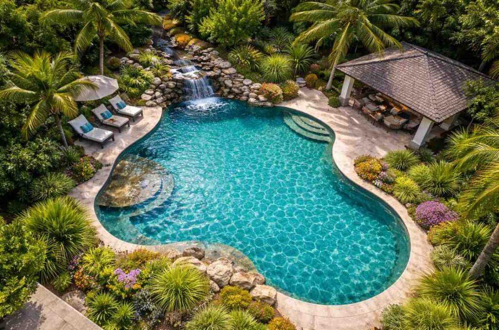 freeform modern luxury pool with sleek design