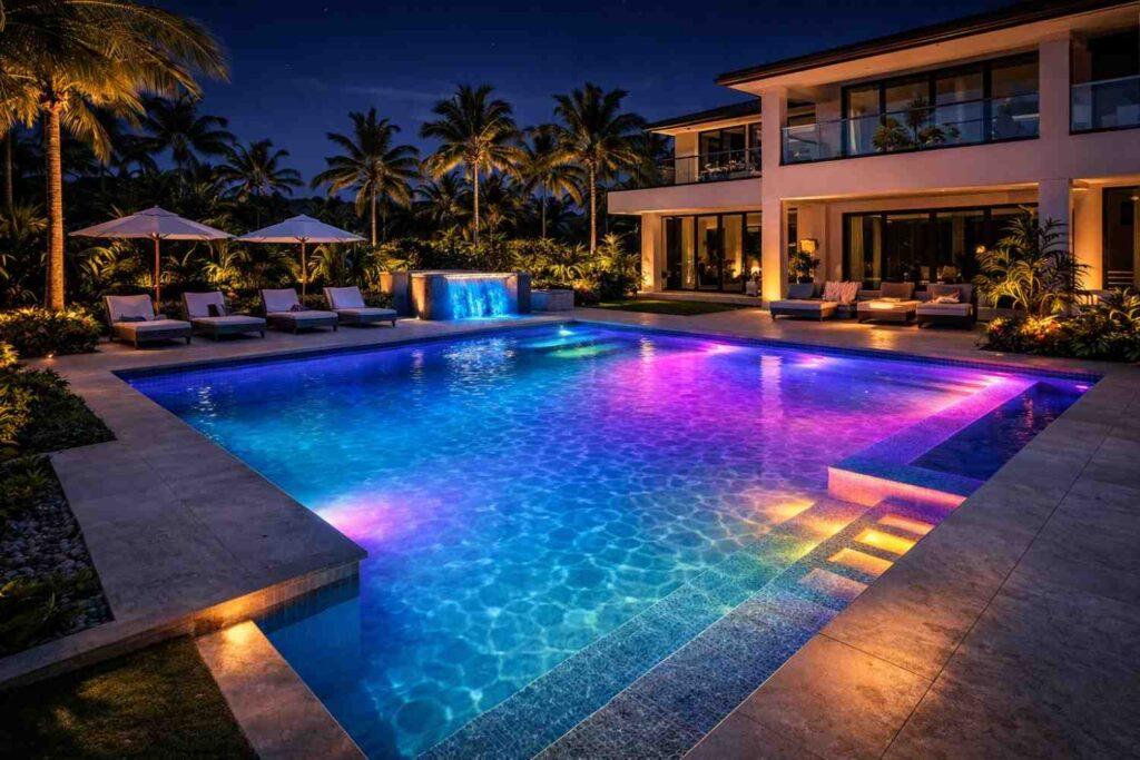 Beautiful pool lighting inside pool water