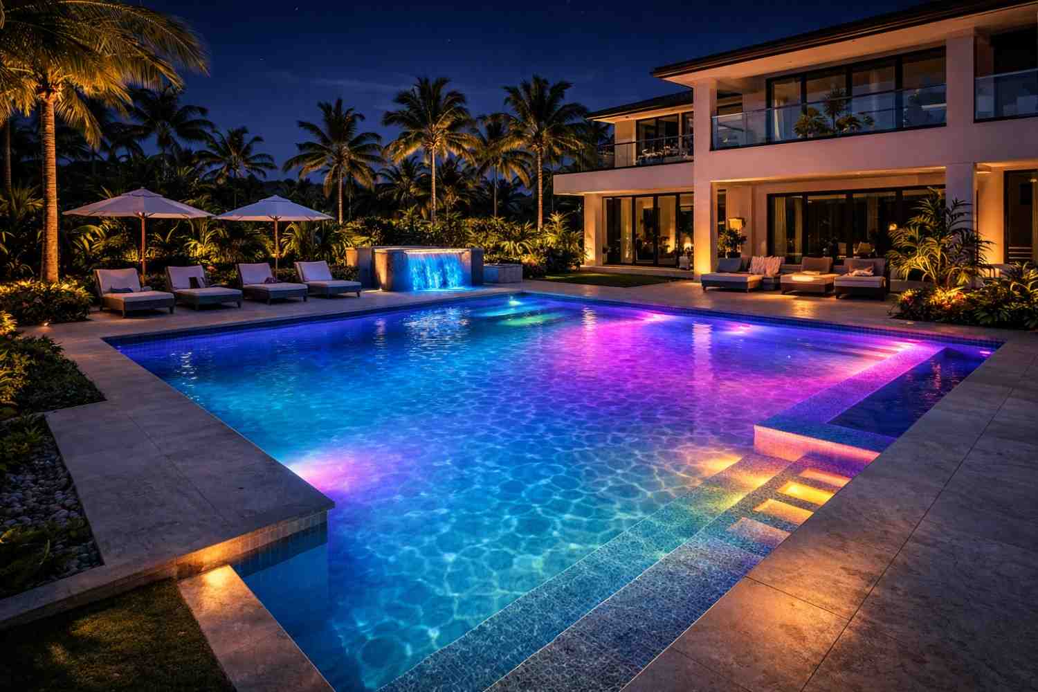 Beautiful pool lighting inside pool water