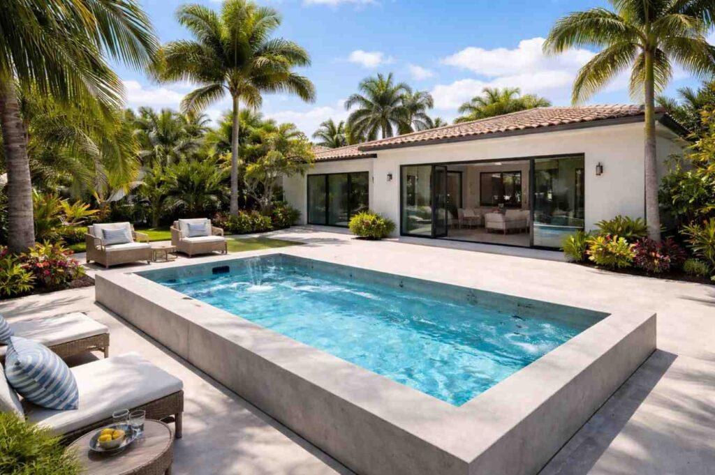 outdoor swim spa with space for relaxation