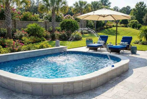 semi inground plunge pool design with water features